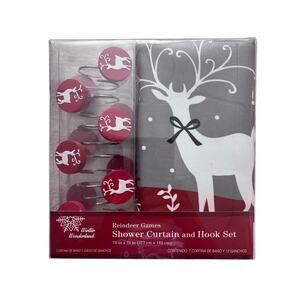 Reindeer Games Winter Shower Curtain Set With Hooks Christmas Winter